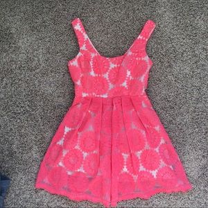 Coral floral lace dress